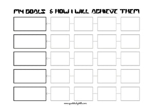 Open image in slideshow, Goals Planner Planning Printable with graffiti style lettering headers
