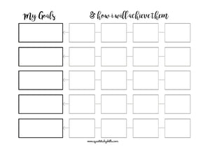 Goals Planning Printable with Brush Lettering Headers