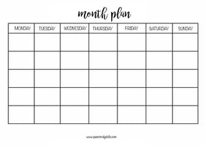 Open image in slideshow, Month Planner Printable with brush lettering headers
